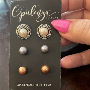 Pearl Stud Earrings Set with jackets earring jackets - Silver, Gray, Bronze